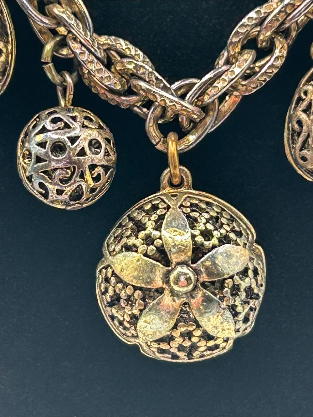Gold Filigree Charm Statement Necklace